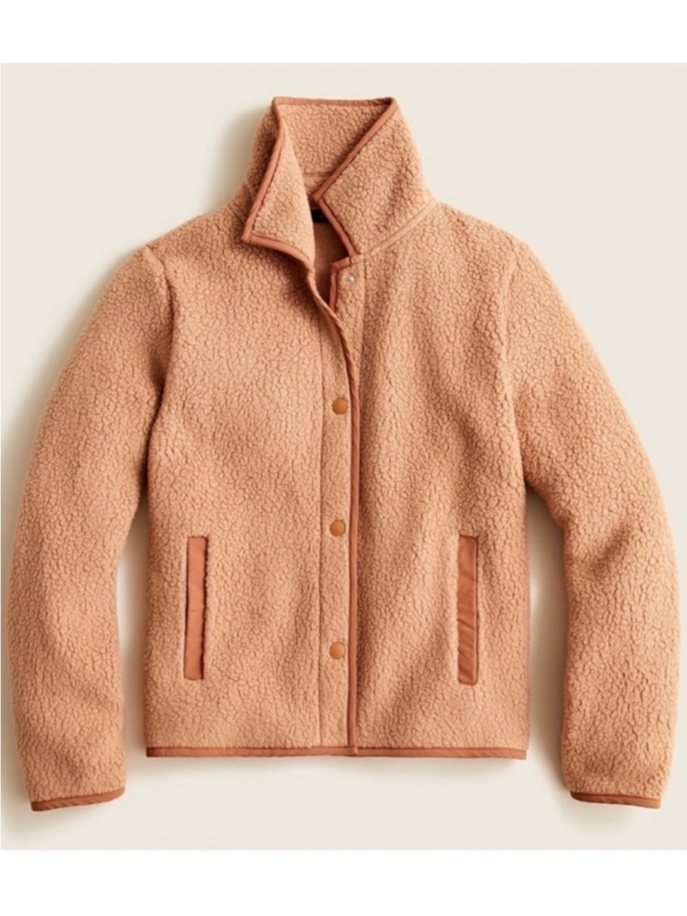 J. Crew Polartec® Fleece Snap Front Jacket Size Medium Camel Comfy Cozy Gorpcore